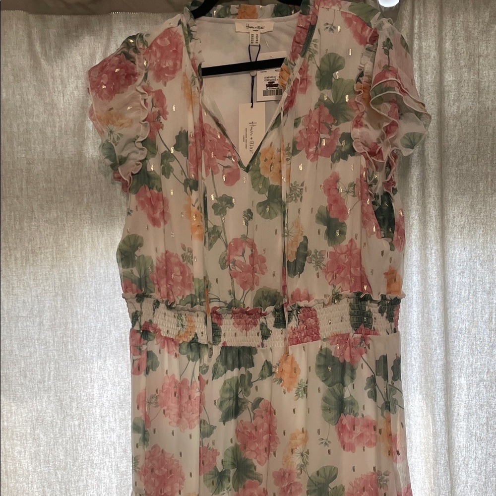 Pink and Green Floral Ruffled Maxi Dress